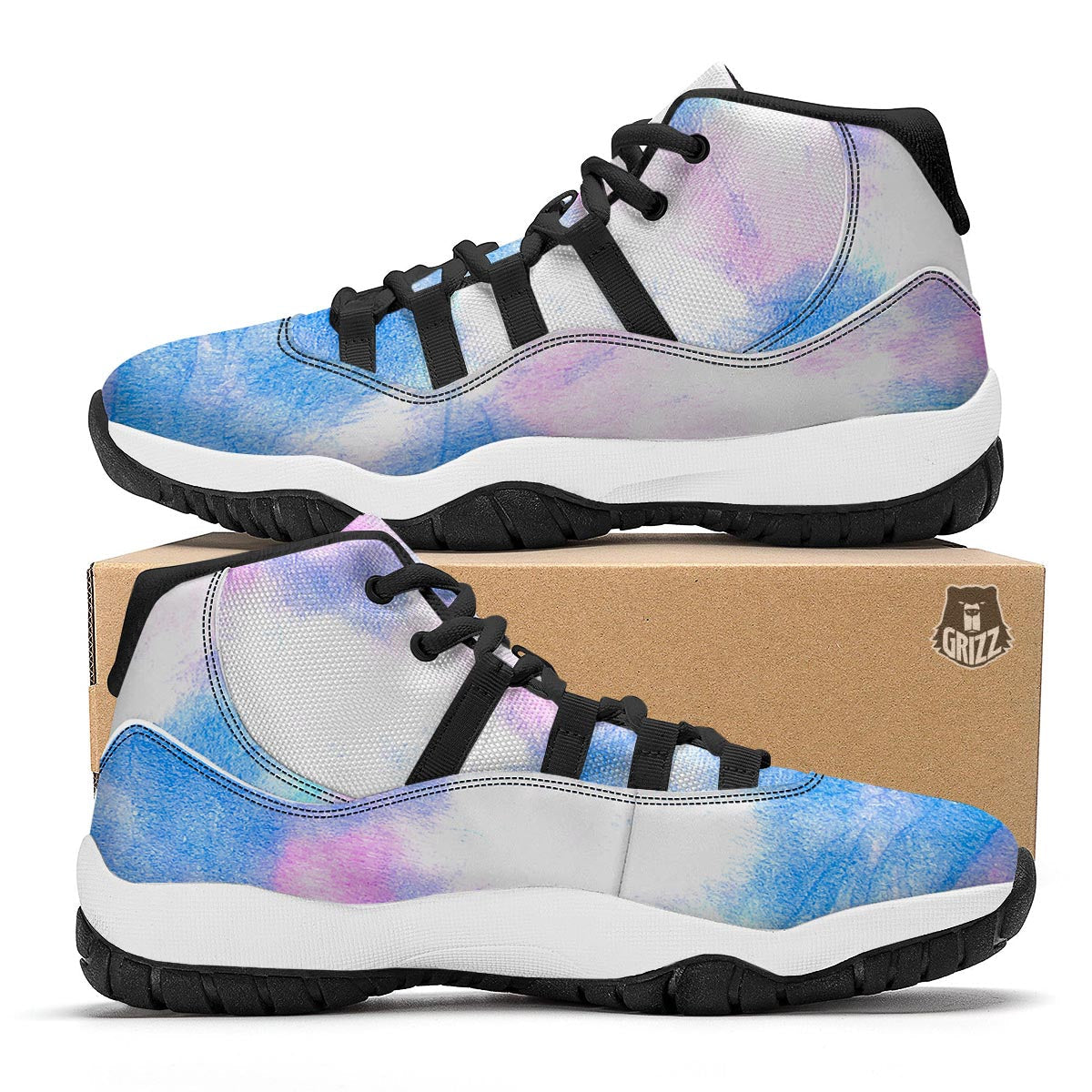 Tie Dye Pink And Teal Print Black Bball Shoes-grizzshop