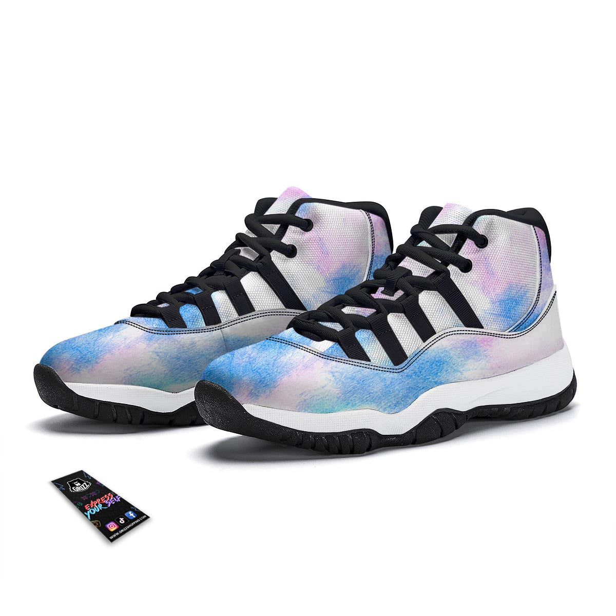 Tie Dye Pink And Teal Print Black Bball Shoes-grizzshop