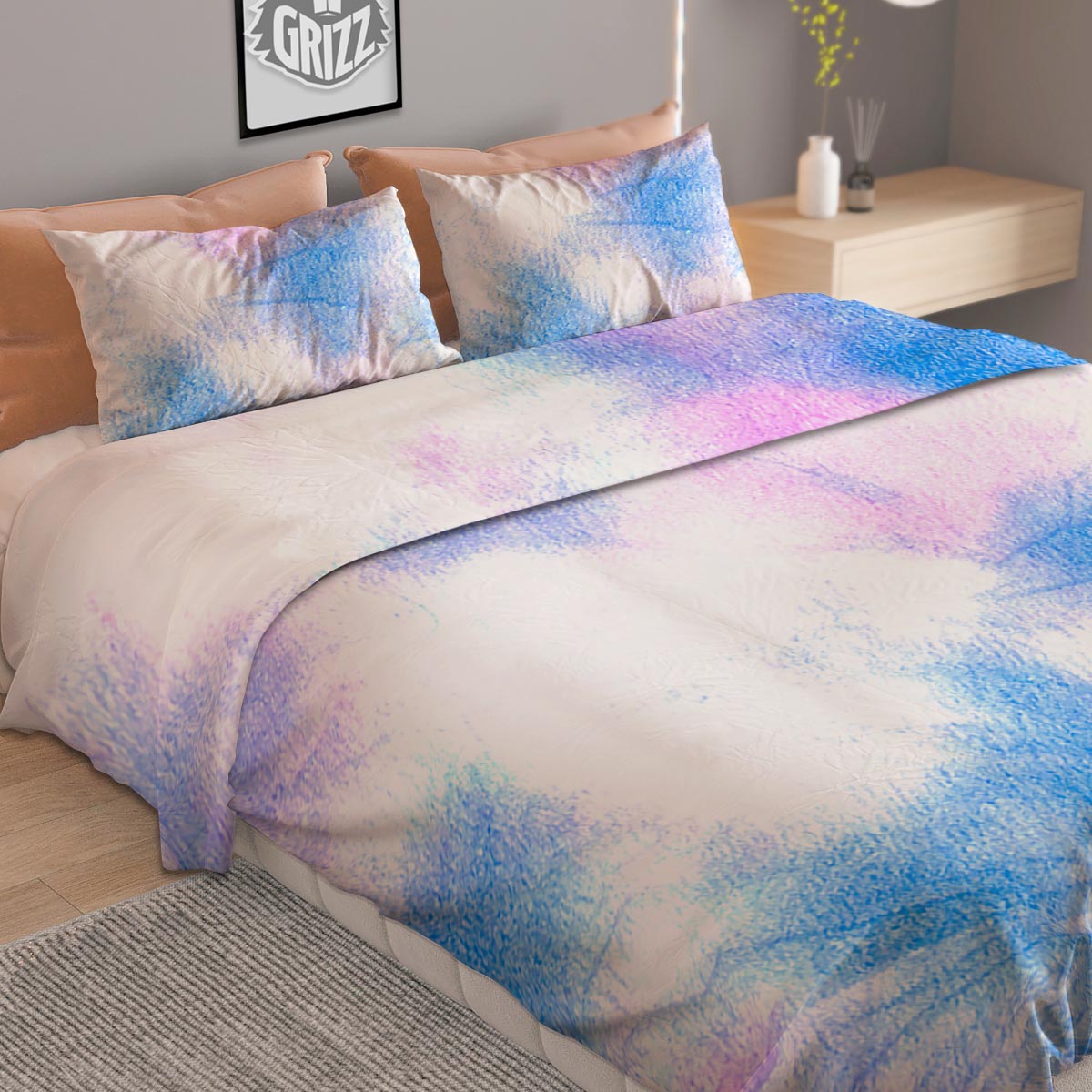 Tie Dye Pink And Teal Print Duvet Cover Bedding Set
