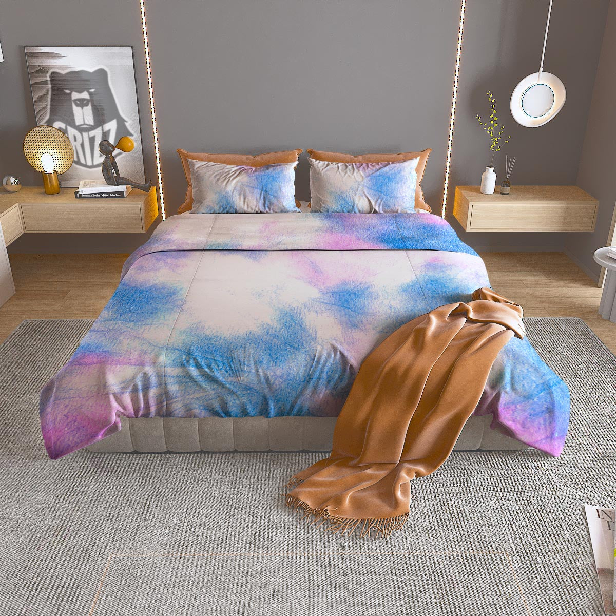 Tie Dye Pink And Teal Print Duvet Cover Bedding Set