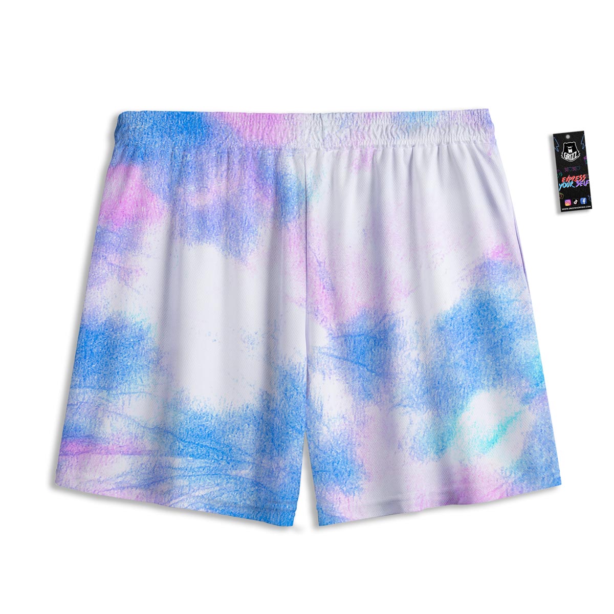 Tie Dye Pink And Teal Print Mesh Shorts