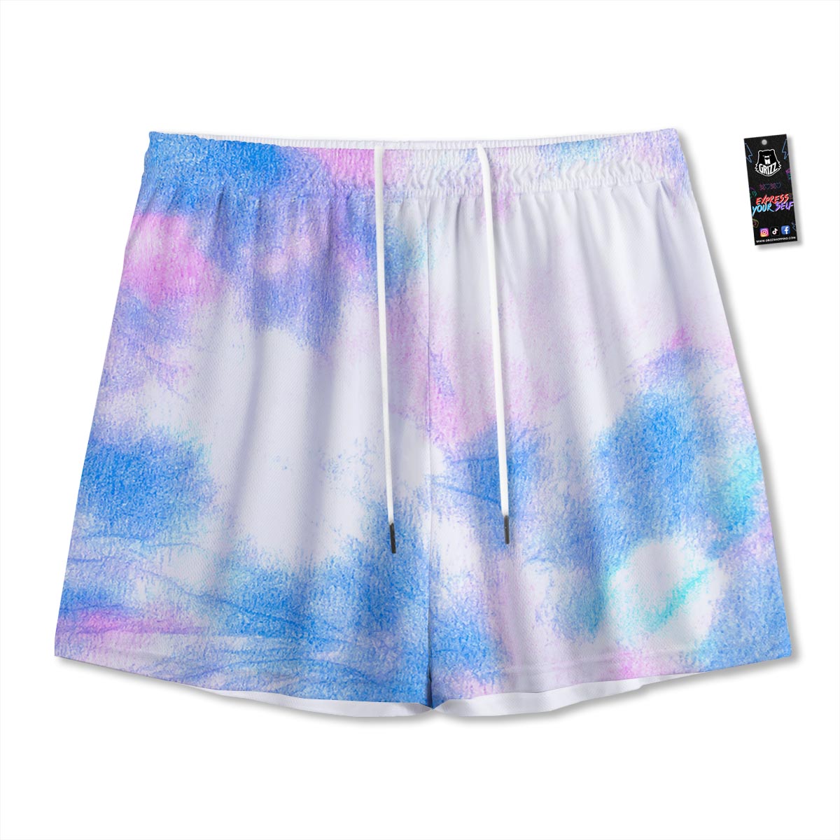 Tie Dye Pink And Teal Print Mesh Shorts