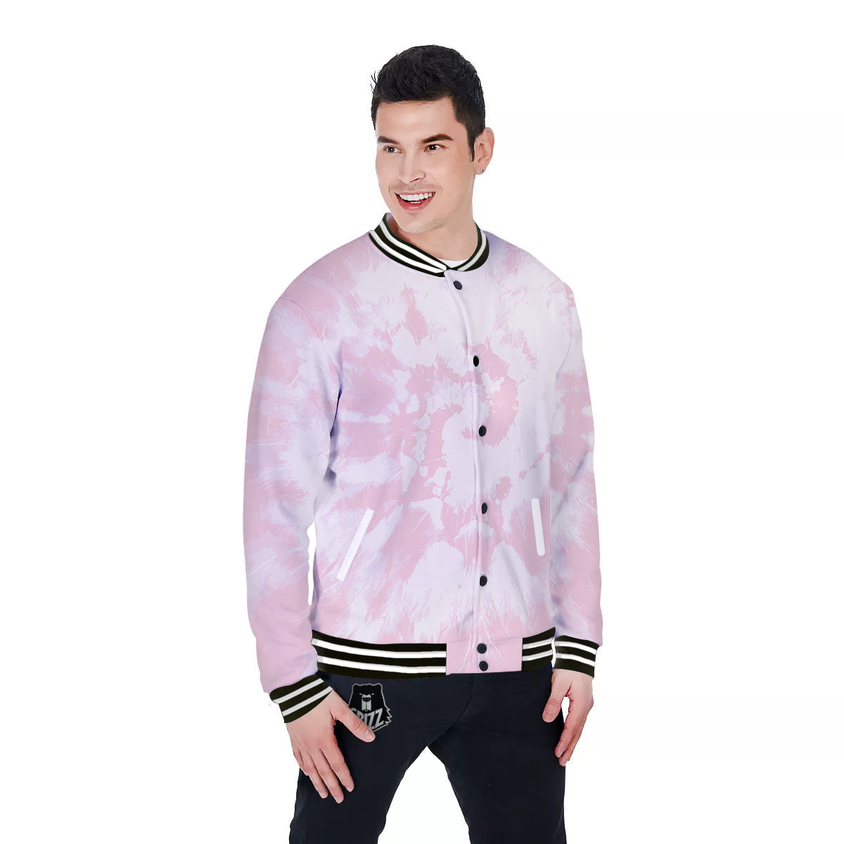Tie Dye Pink Print Baseball Jacket-grizzshop