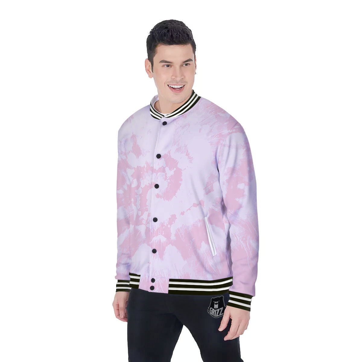 Tie Dye Pink Print Baseball Jacket-grizzshop