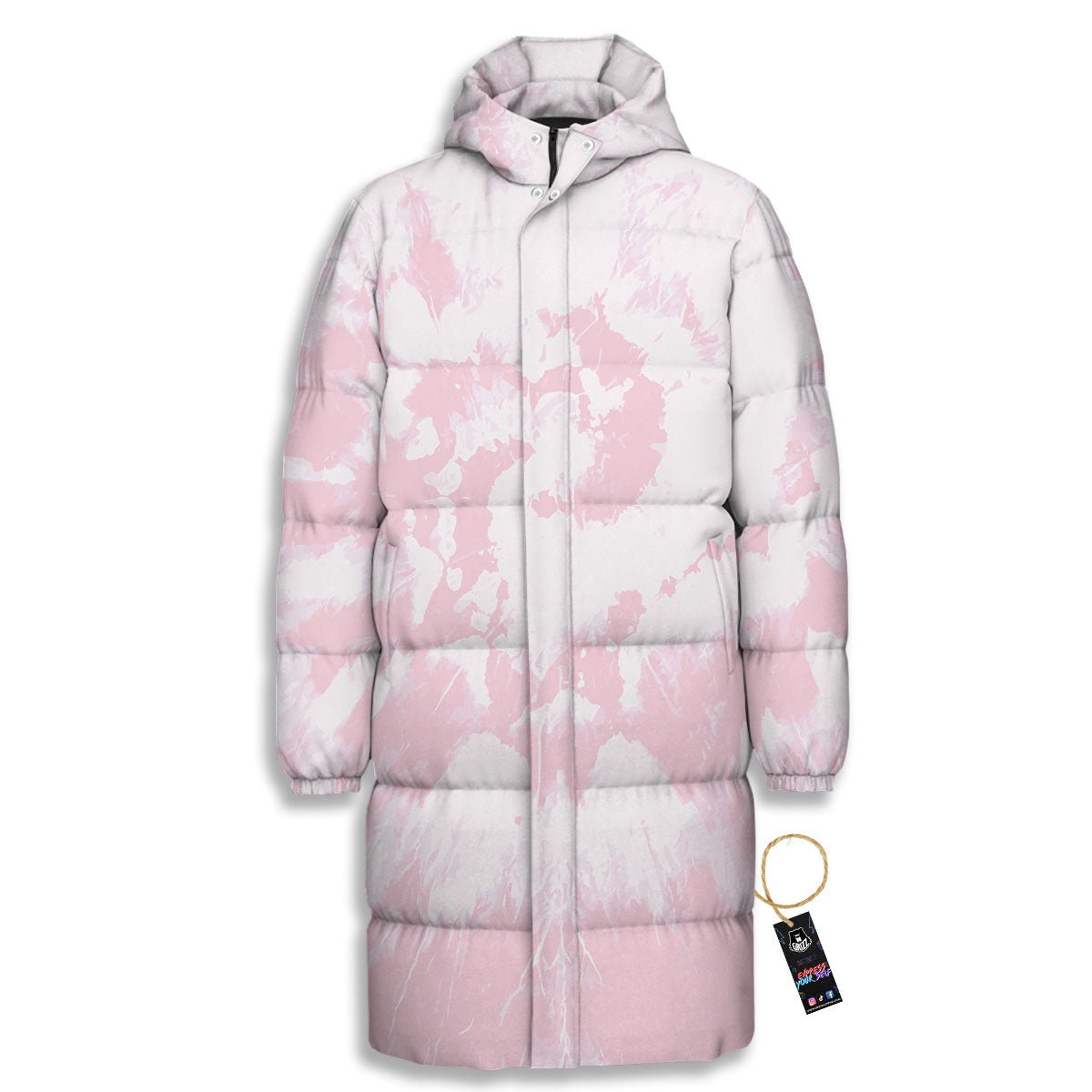 Tie Dye Pink Print Long Down Jacket-grizzshop