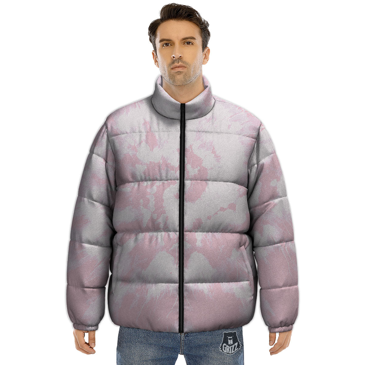 Tie Dye Pink Print Puffer Jacket-grizzshop