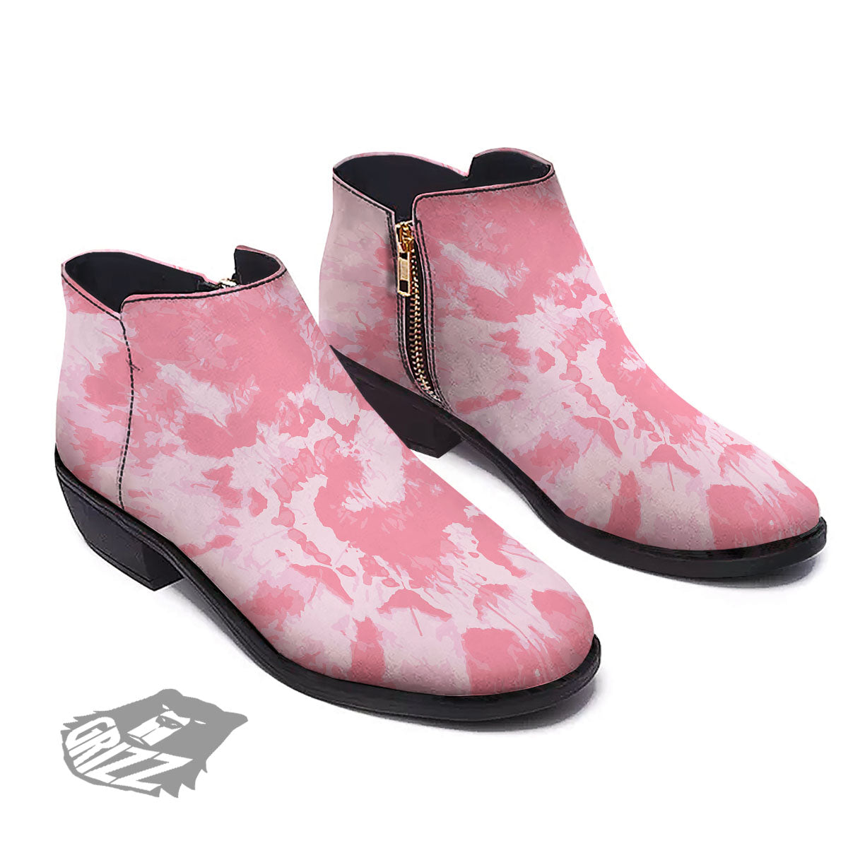 Tie Dye Pink Shibori Print Ankle Boots-grizzshop