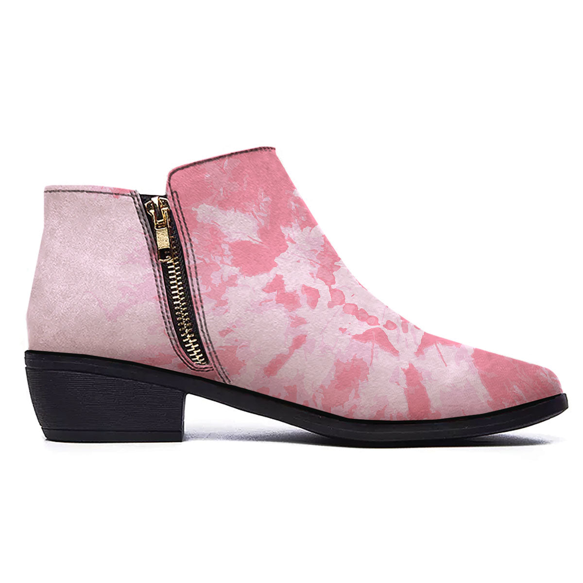 Tie Dye Pink Shibori Print Ankle Boots-grizzshop