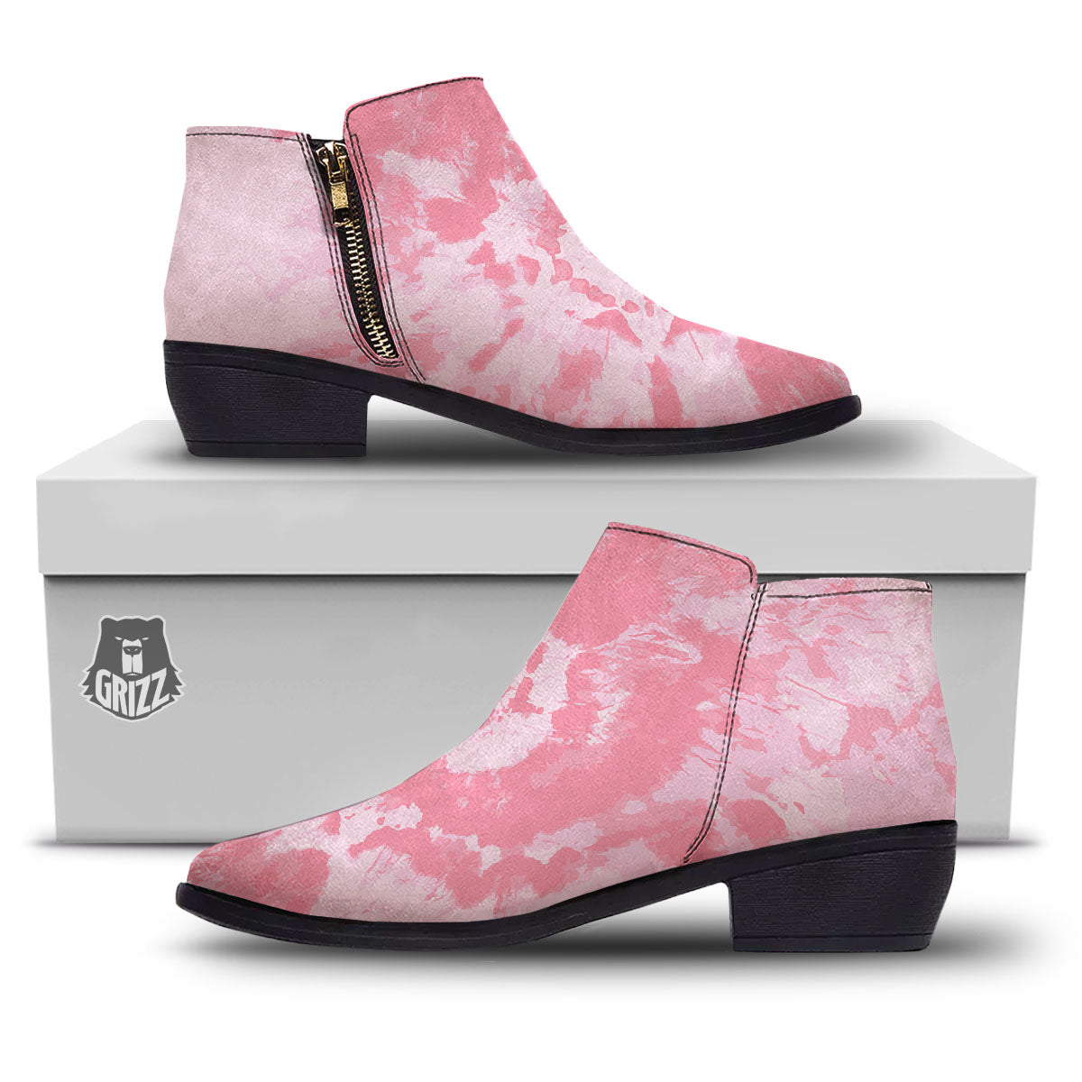 Tie Dye Pink Shibori Print Ankle Boots-grizzshop