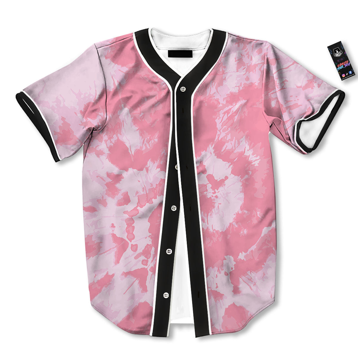 Tie Dye Pink Shibori Print Baseball Jersey-grizzshop