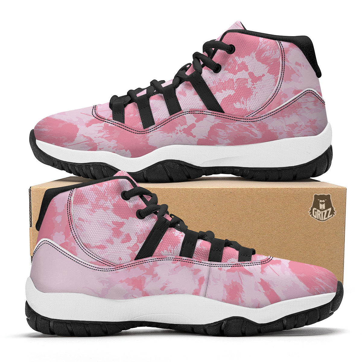 Tie Dye Pink Shibori Print Black Bball Shoes-grizzshop
