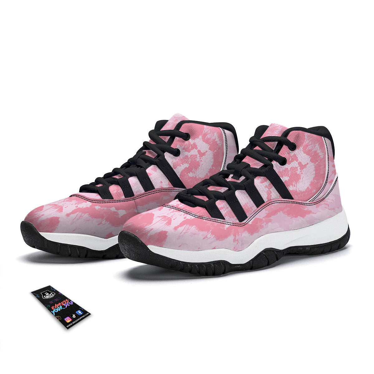Tie Dye Pink Shibori Print Black Bball Shoes-grizzshop