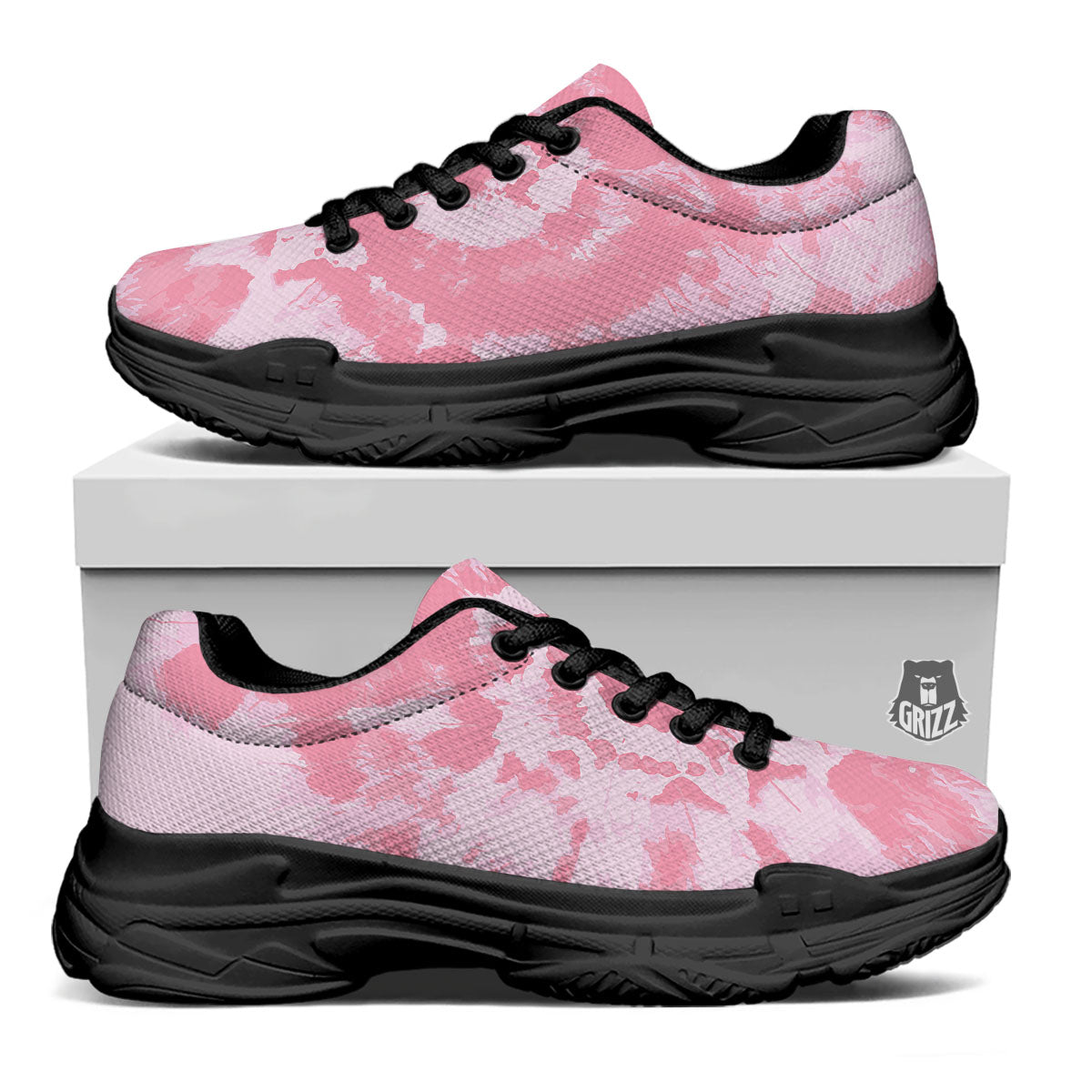 Tie Dye Pink Shibori Print Black Chunky Shoes-grizzshop