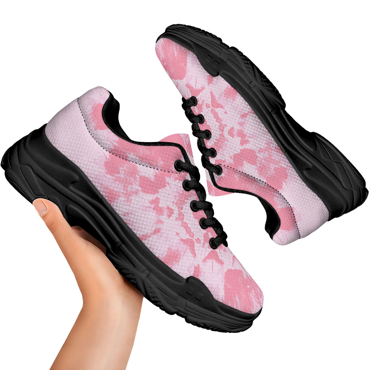 Tie Dye Pink Shibori Print Black Chunky Shoes-grizzshop