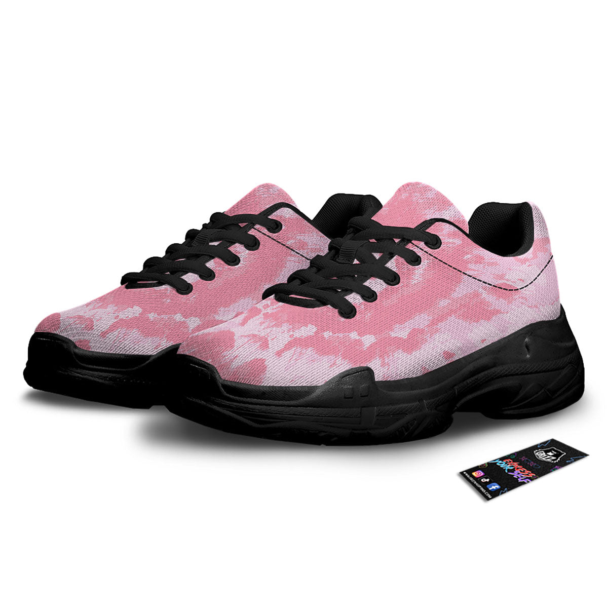 Tie Dye Pink Shibori Print Black Chunky Shoes-grizzshop