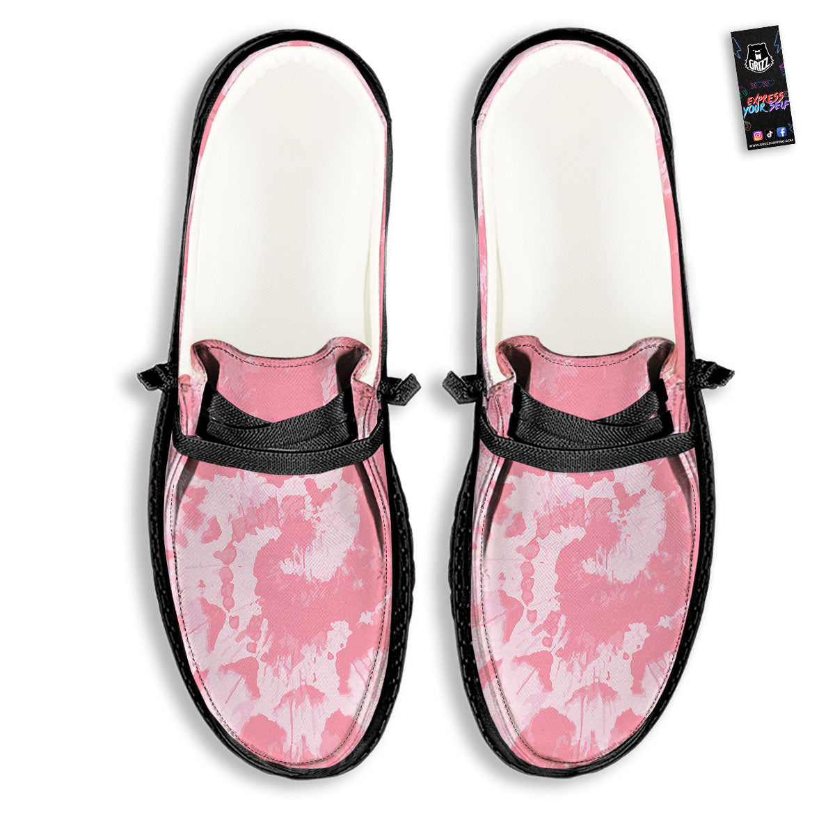 Tie Dye Pink Shibori Print Black Loafers-grizzshop