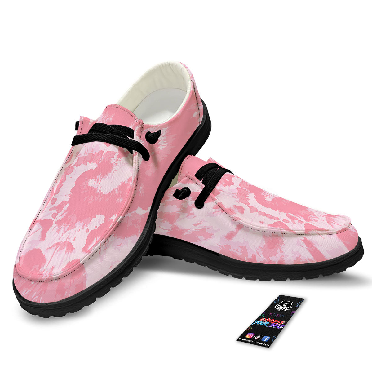Tie Dye Pink Shibori Print Black Loafers-grizzshop