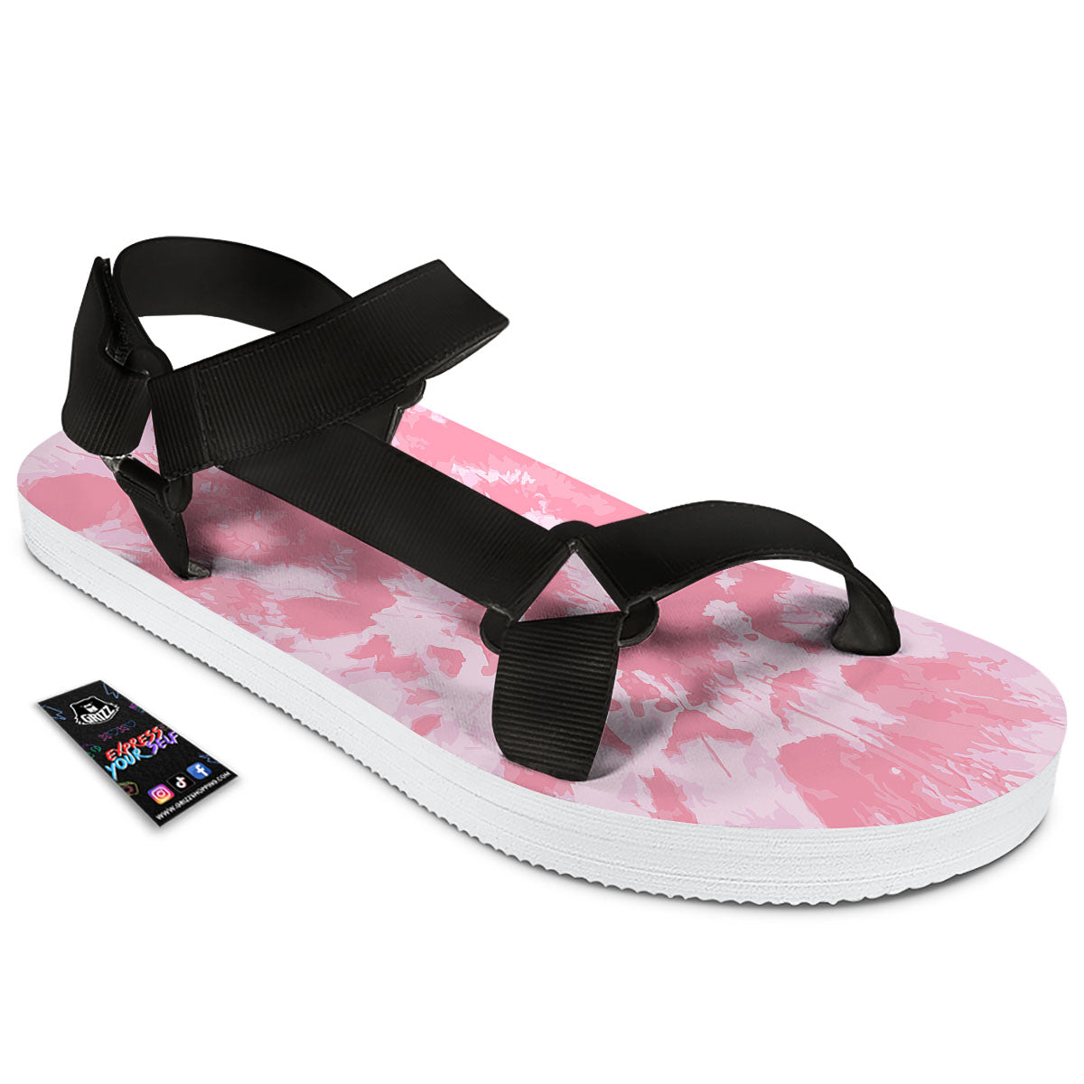 Tie Dye Pink Shibori Print Black Open Toe Sandals-grizzshop