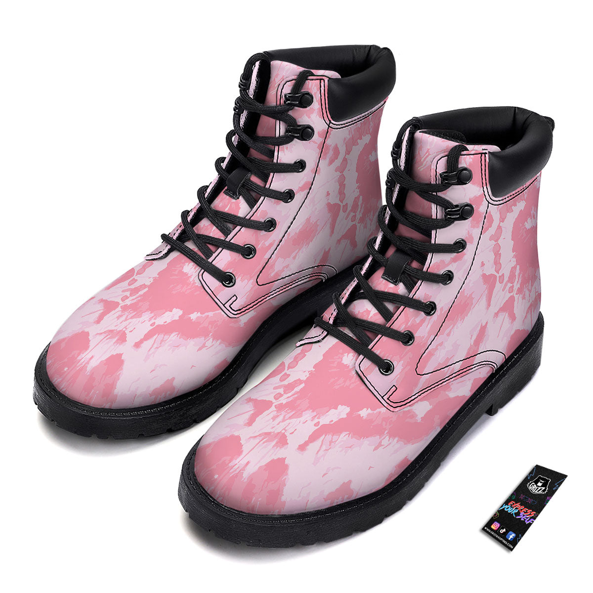 Tie Dye Pink Shibori Print Boots-grizzshop