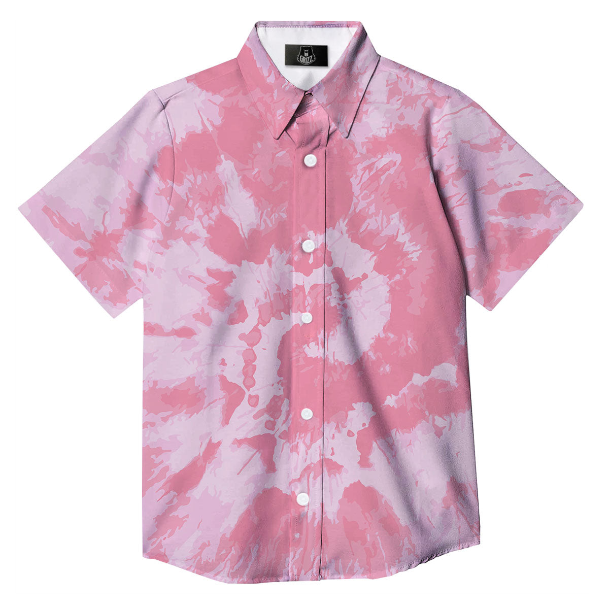 Tie Dye Pink Shibori Print Button Up Shirt-grizzshop