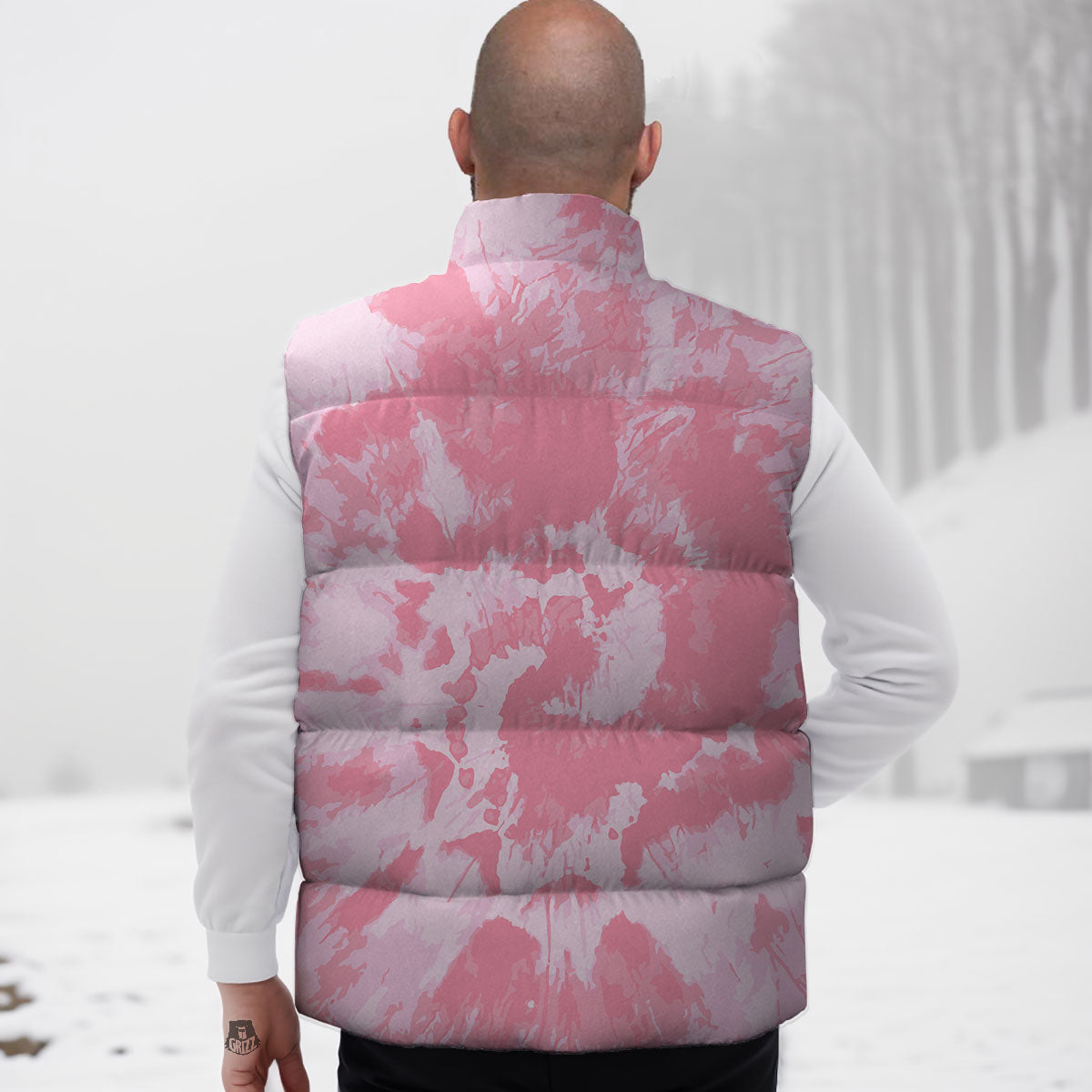 Tie Dye Pink Shibori Print Down Vest