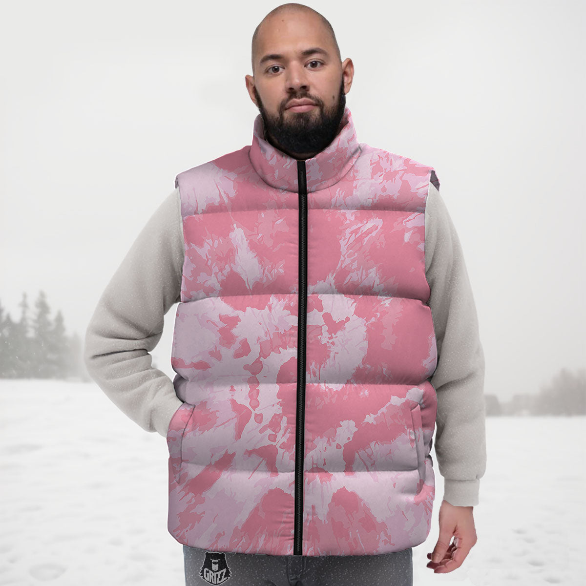 Tie Dye Pink Shibori Print Down Vest