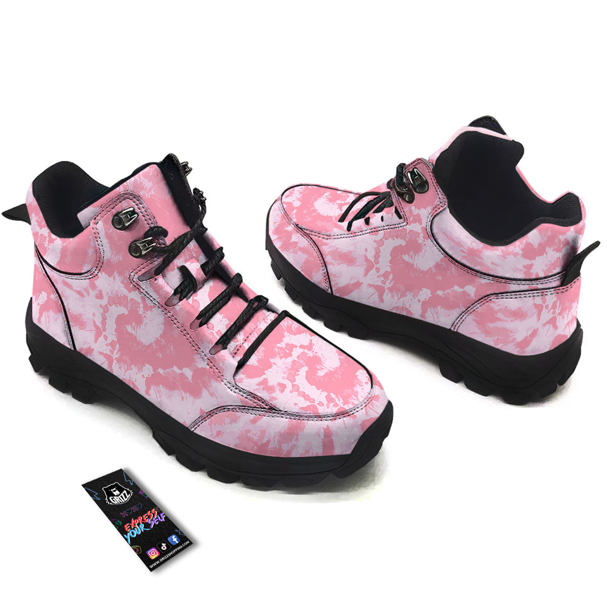Tie Dye Pink Shibori Print Hiking Shoes-grizzshop