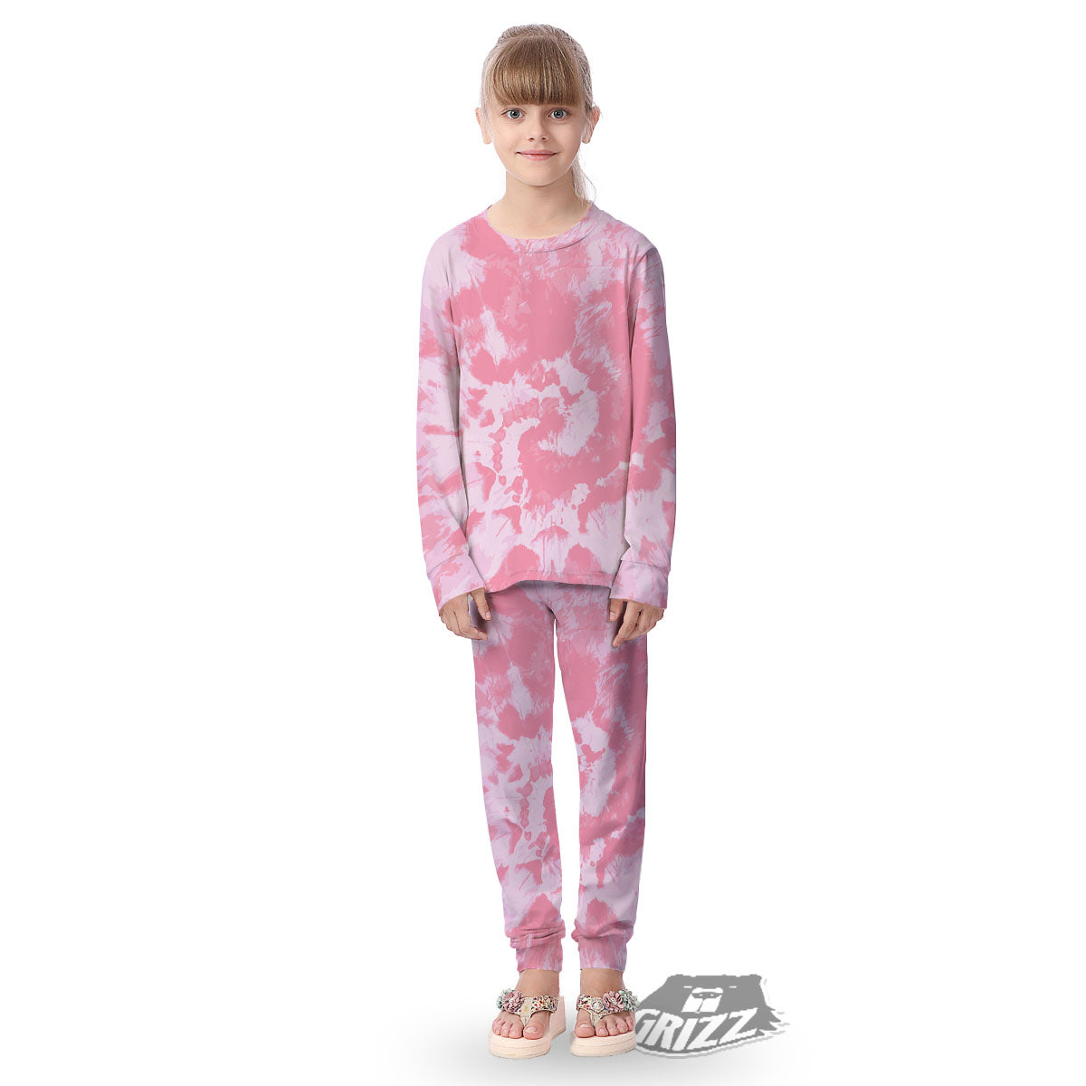 Tie Dye Pink Shibori Print Kid's Pajamas-grizzshop
