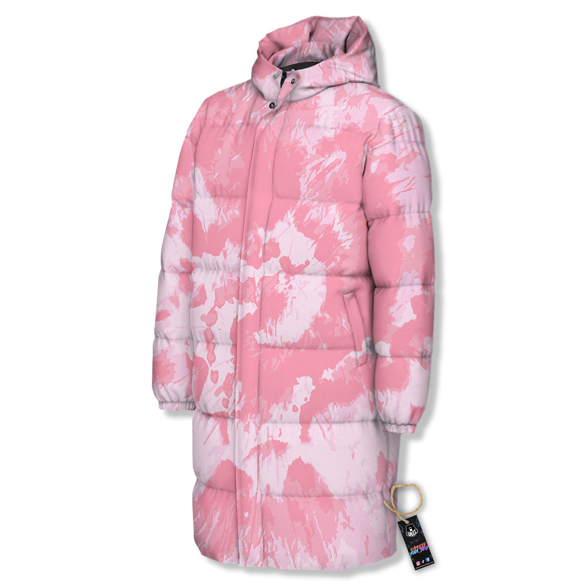 Tie Dye Pink Shibori Print Long Down Jacket-grizzshop