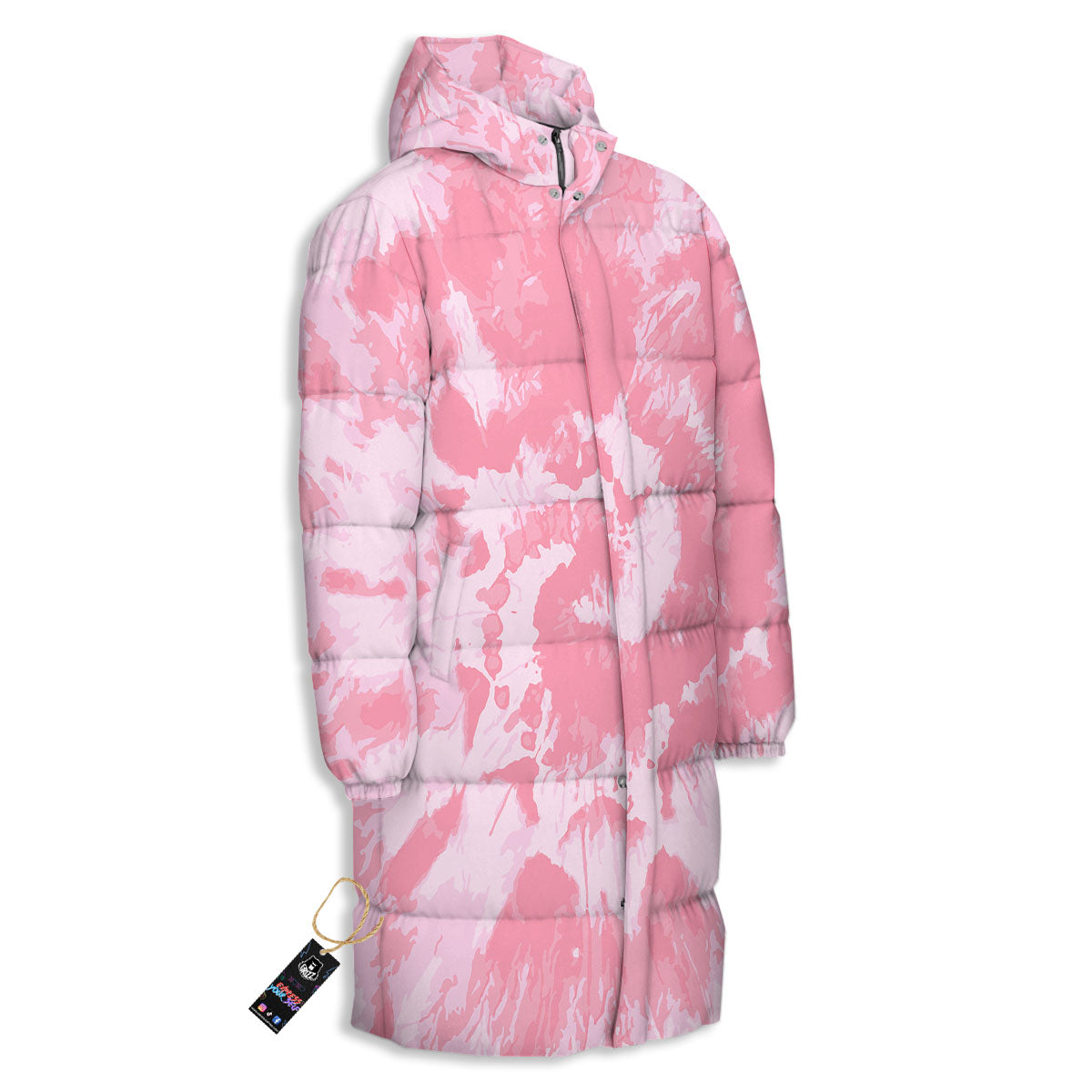 Tie Dye Pink Shibori Print Long Down Jacket-grizzshop