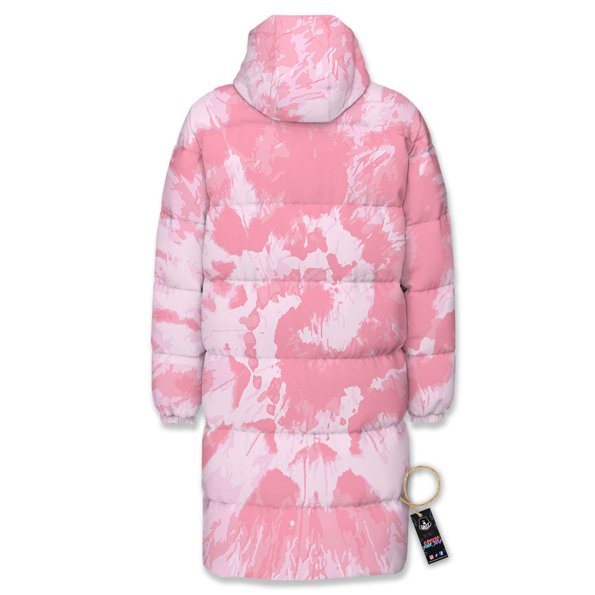 Tie Dye Pink Shibori Print Long Down Jacket-grizzshop