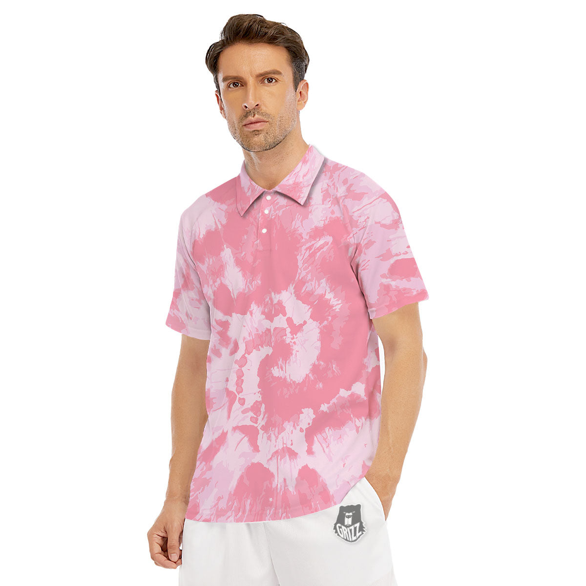 Tie Dye Pink Shibori Print Men's Golf Shirts-grizzshop