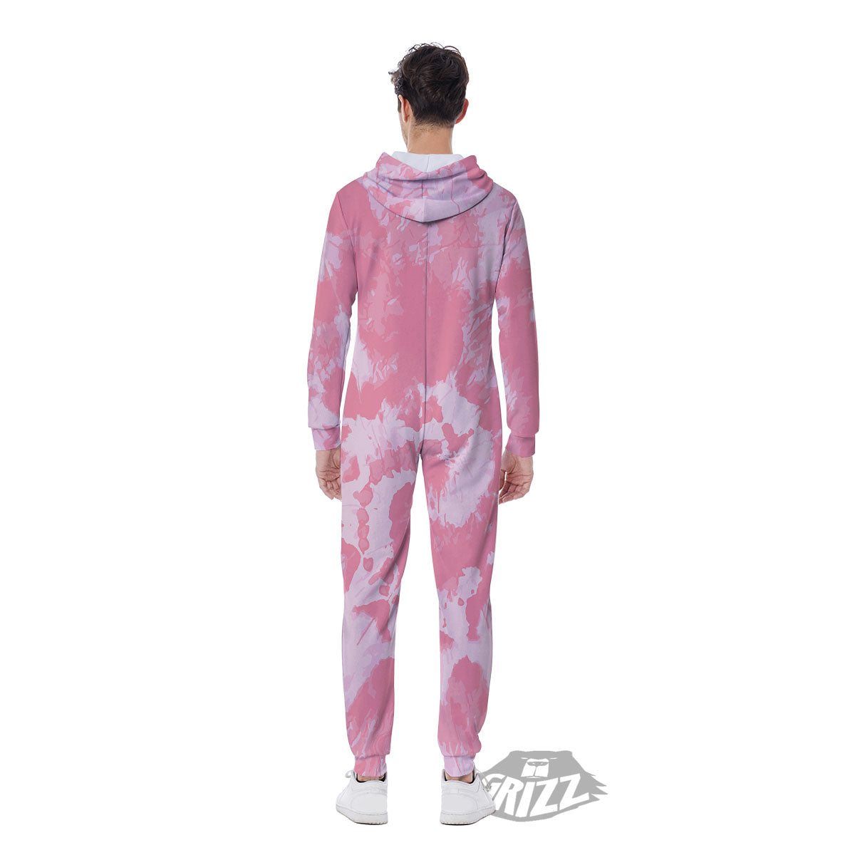 Tie Dye Pink Shibori Print Men's Jumpsuit-grizzshop