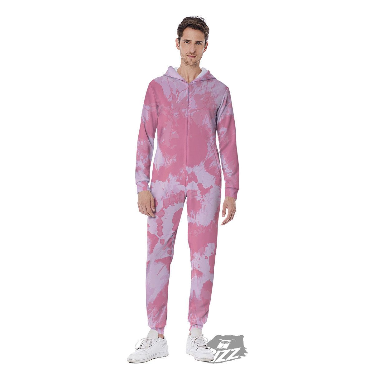 Tie Dye Pink Shibori Print Men's Jumpsuit-grizzshop