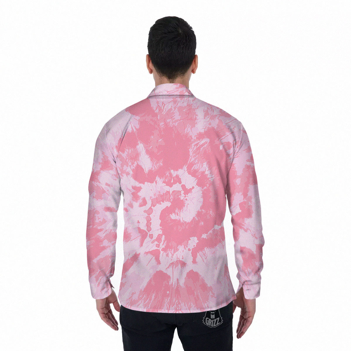 Tie Dye Pink Shibori Print Men's Long Sleeve Shirts-grizzshop