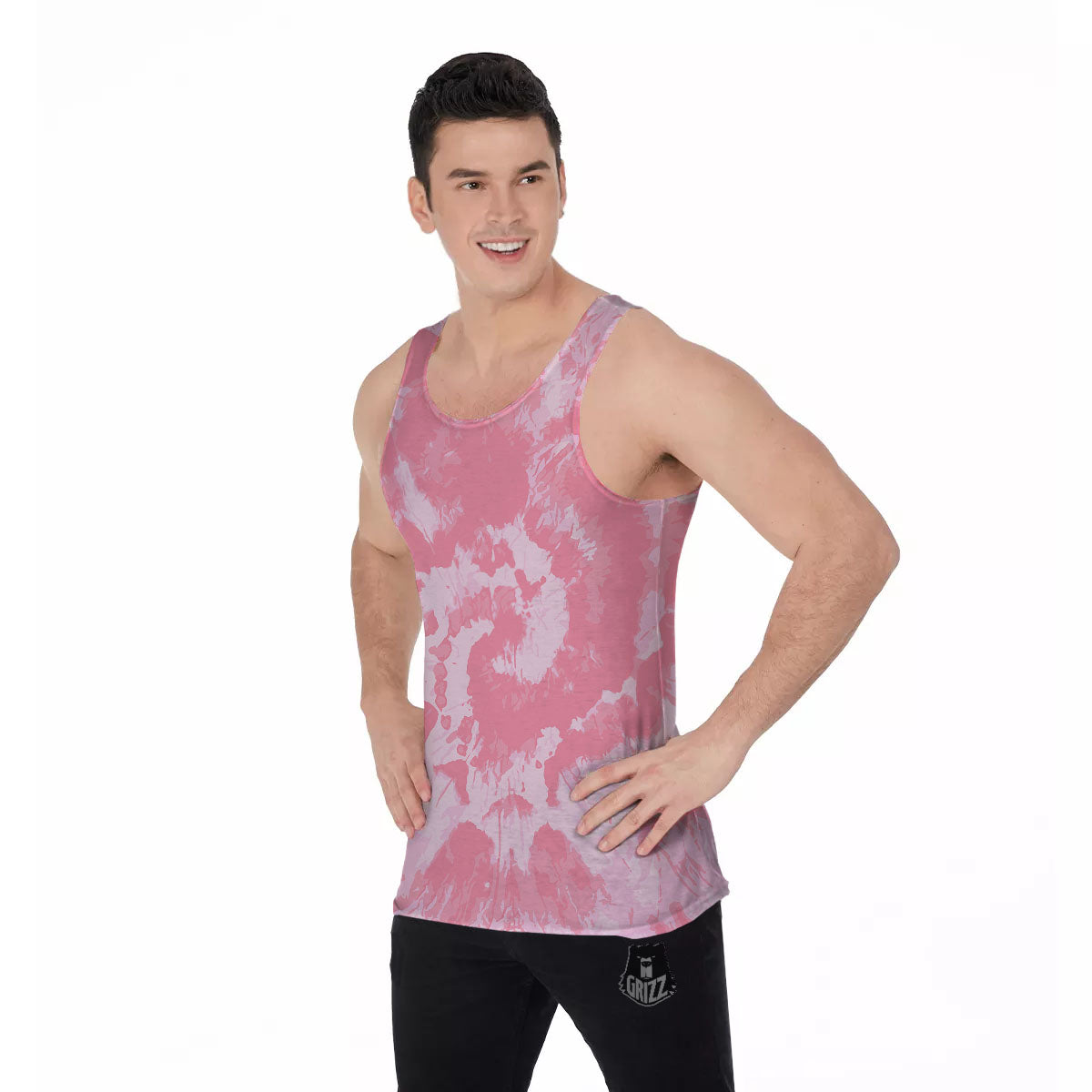 Tie Dye Pink Shibori Print Men's Tank Top-grizzshop