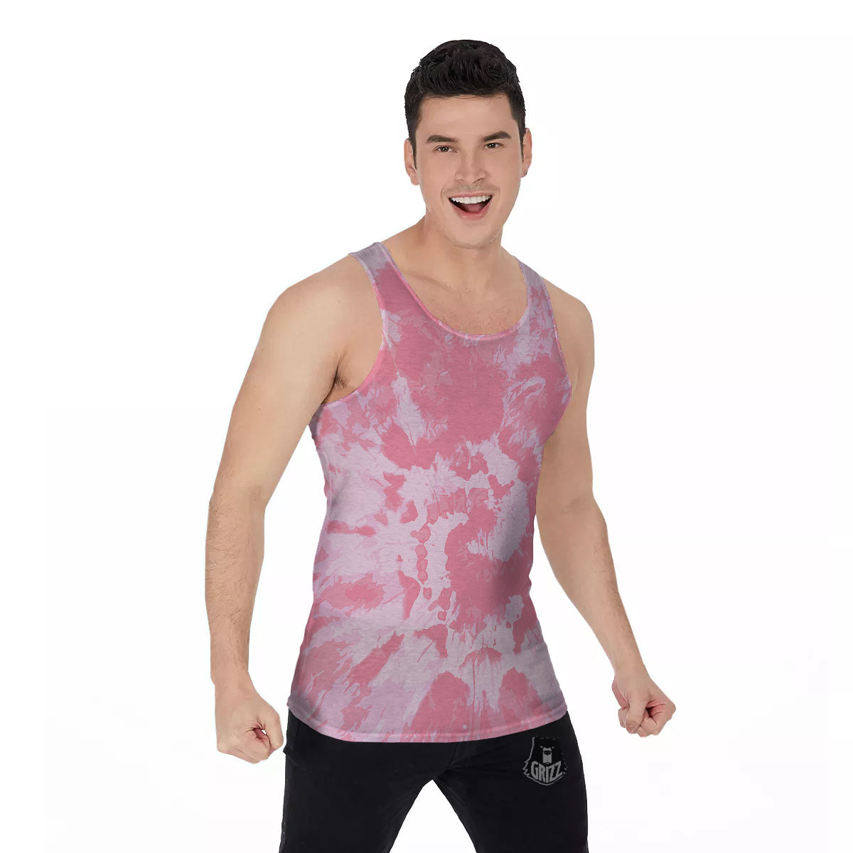 Tie Dye Pink Shibori Print Men's Tank Top-grizzshop