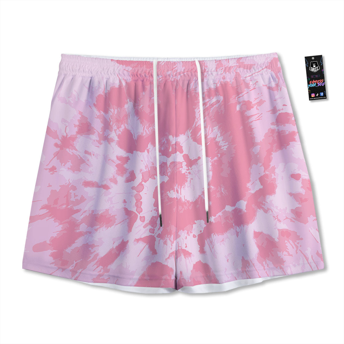 Tie Dye Pink Shibori Print Mesh Shorts