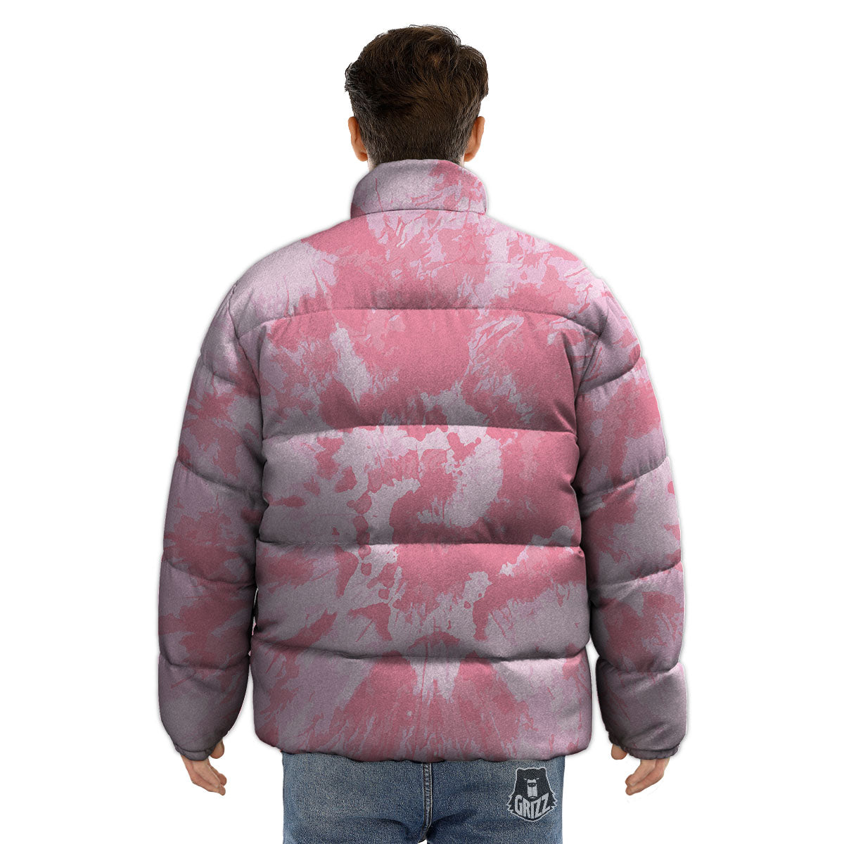 Tie Dye Pink Shibori Print Puffer Jacket-grizzshop