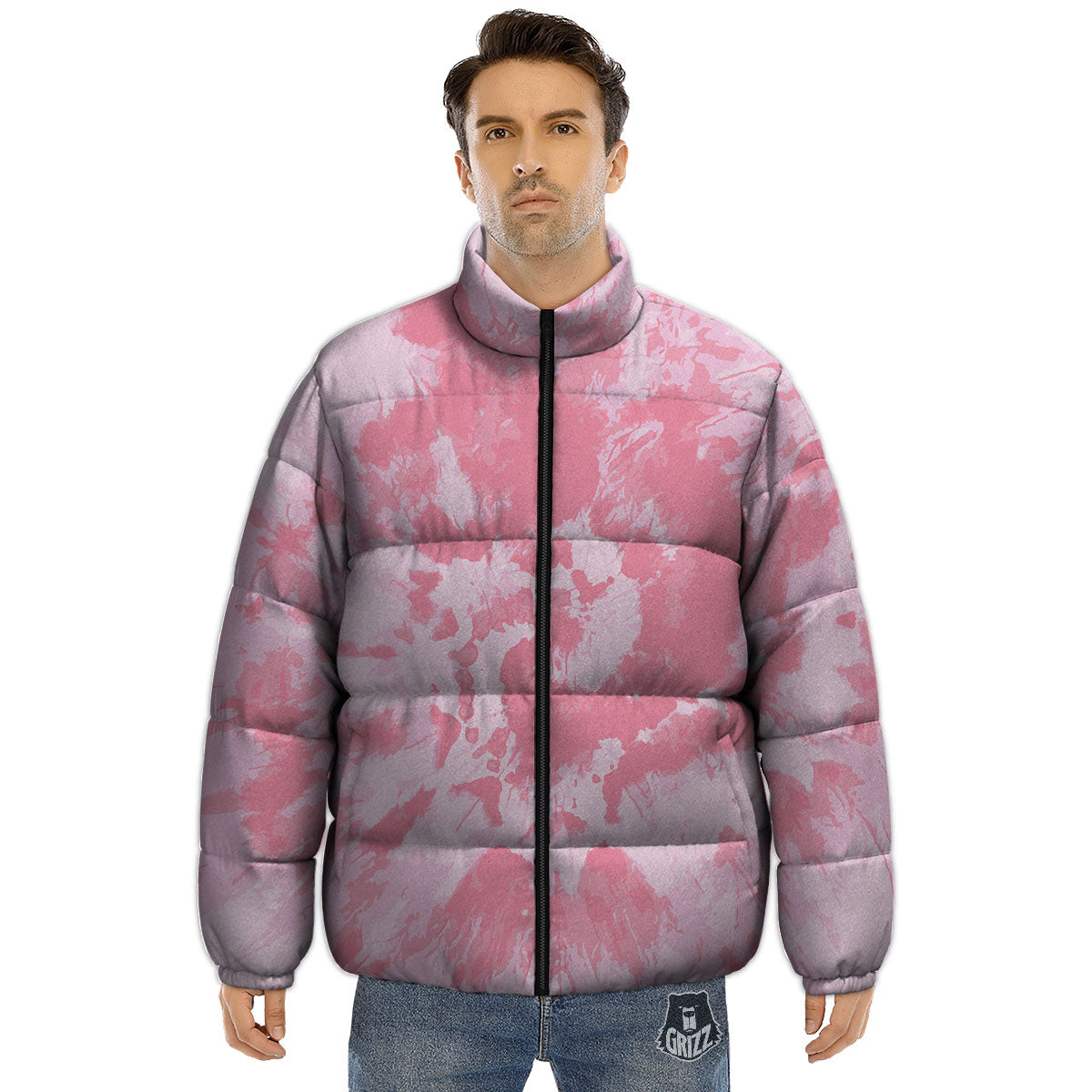Tie Dye Pink Shibori Print Puffer Jacket-grizzshop