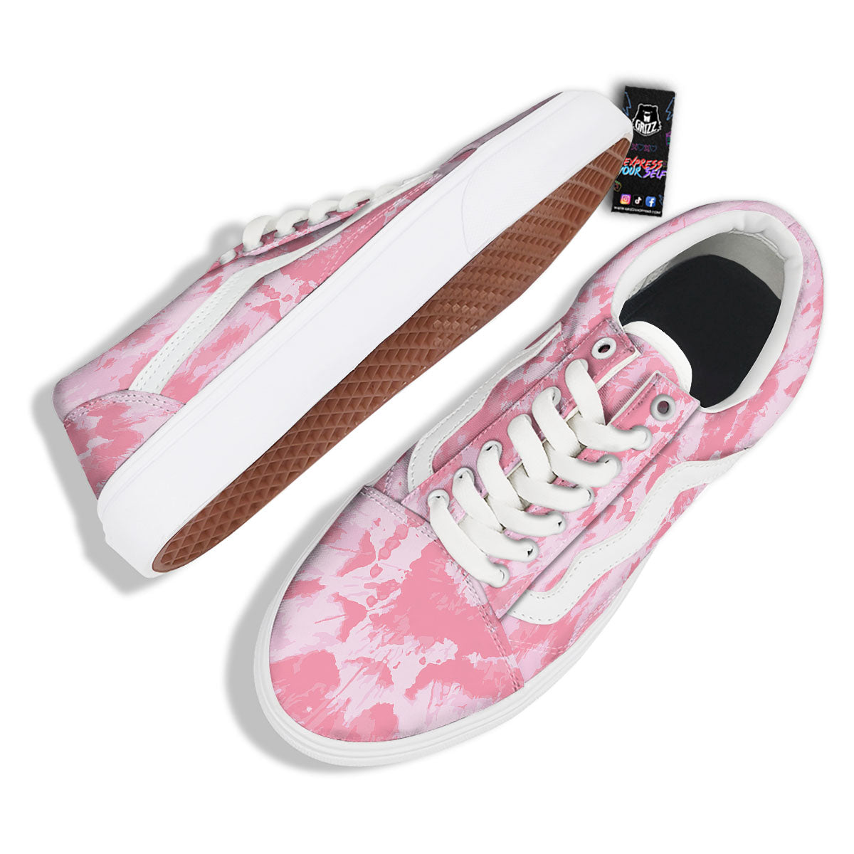 Tie Dye Pink Shibori Print Skate Shoes-grizzshop