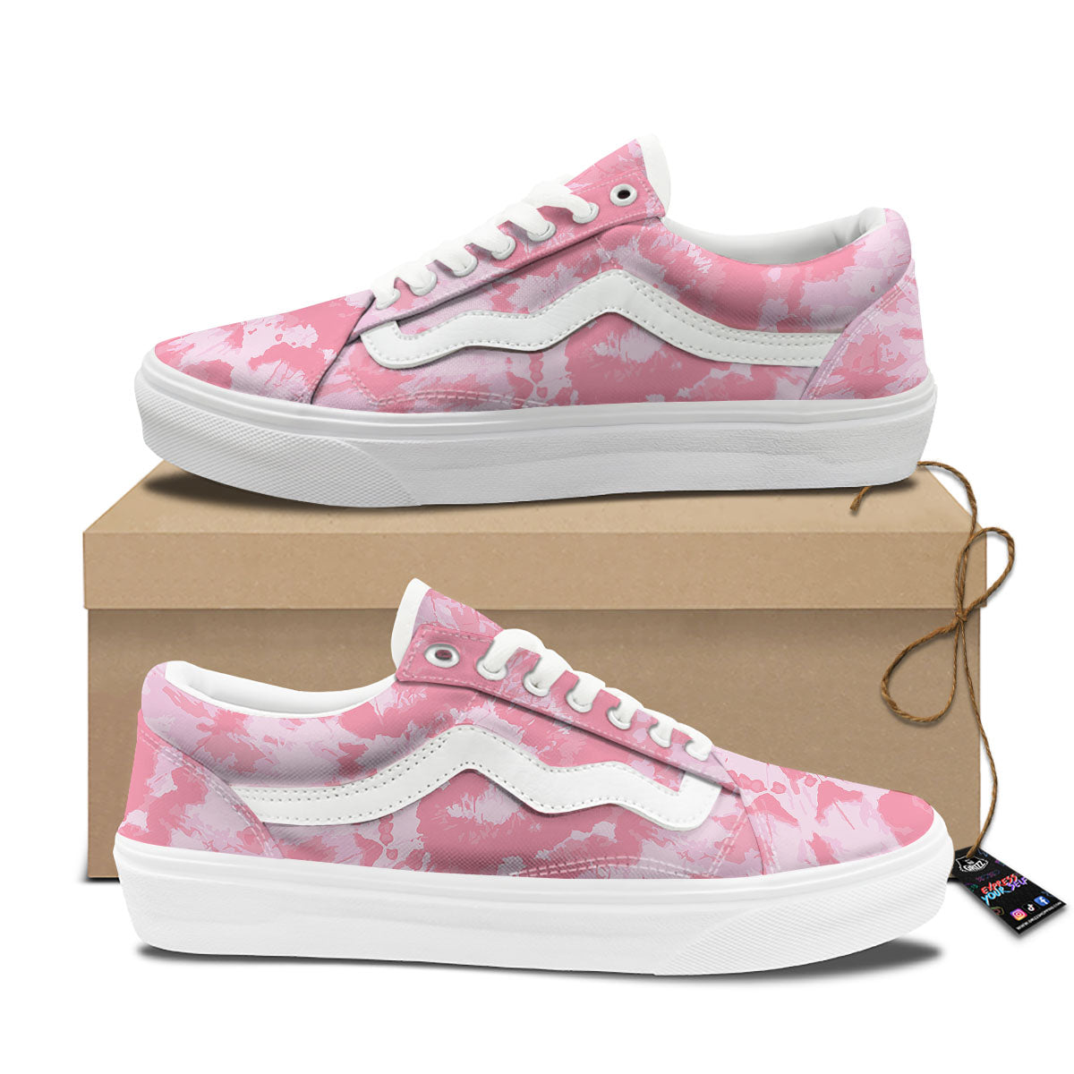 Tie Dye Pink Shibori Print Skate Shoes-grizzshop