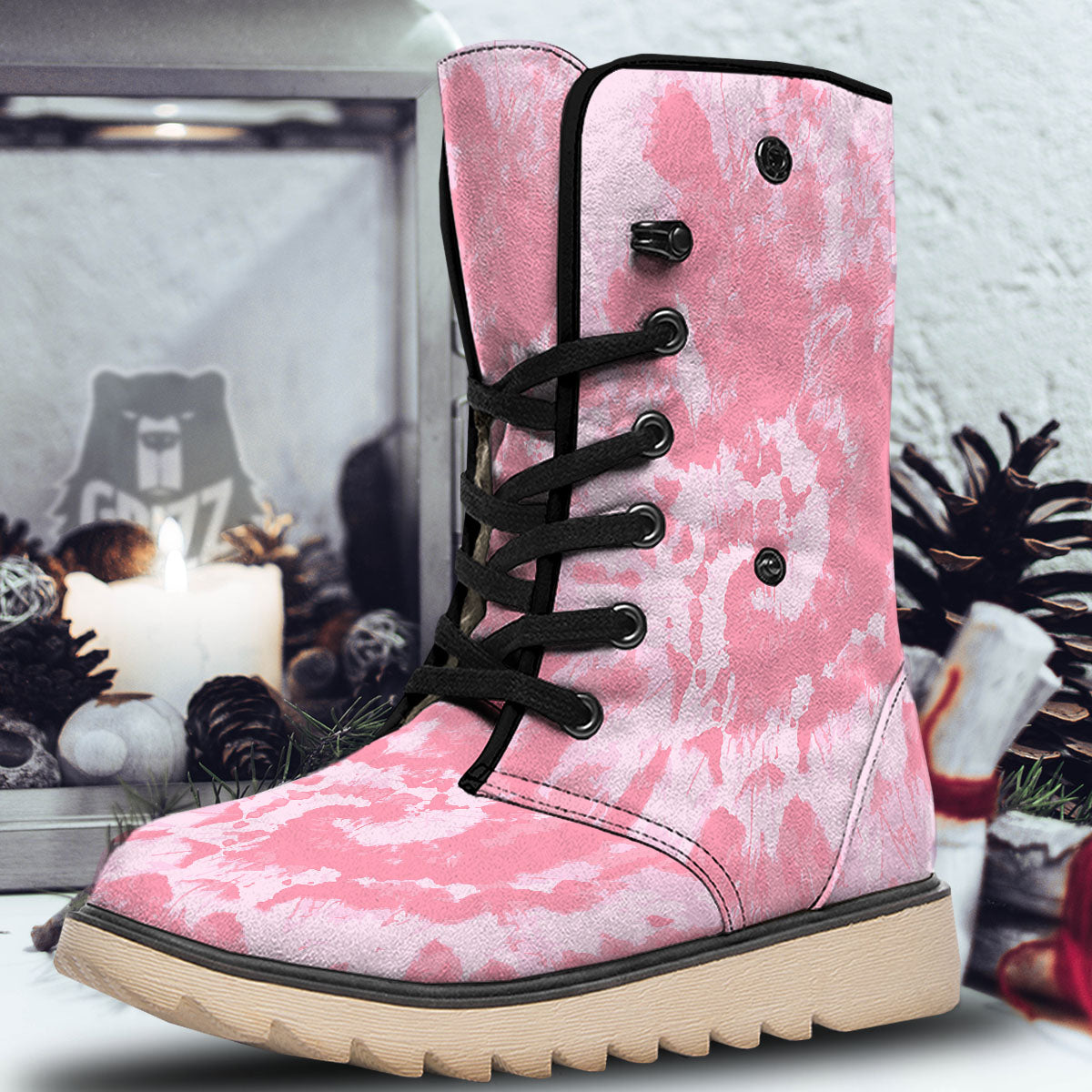 Tie Dye Pink Shibori Print Snow Boots-grizzshop