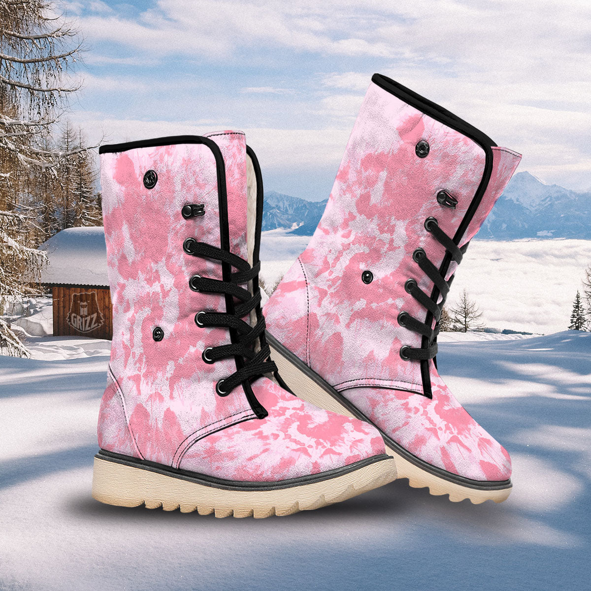 Tie Dye Pink Shibori Print Snow Boots-grizzshop