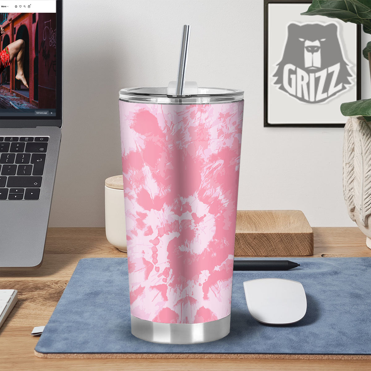 Tie Dye Pink Shibori Print Tumbler-grizzshop