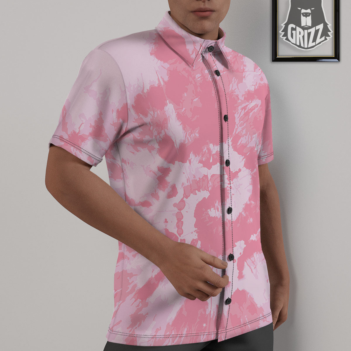 Tie Dye Pink Shibori Print Untucked Shirts-grizzshop