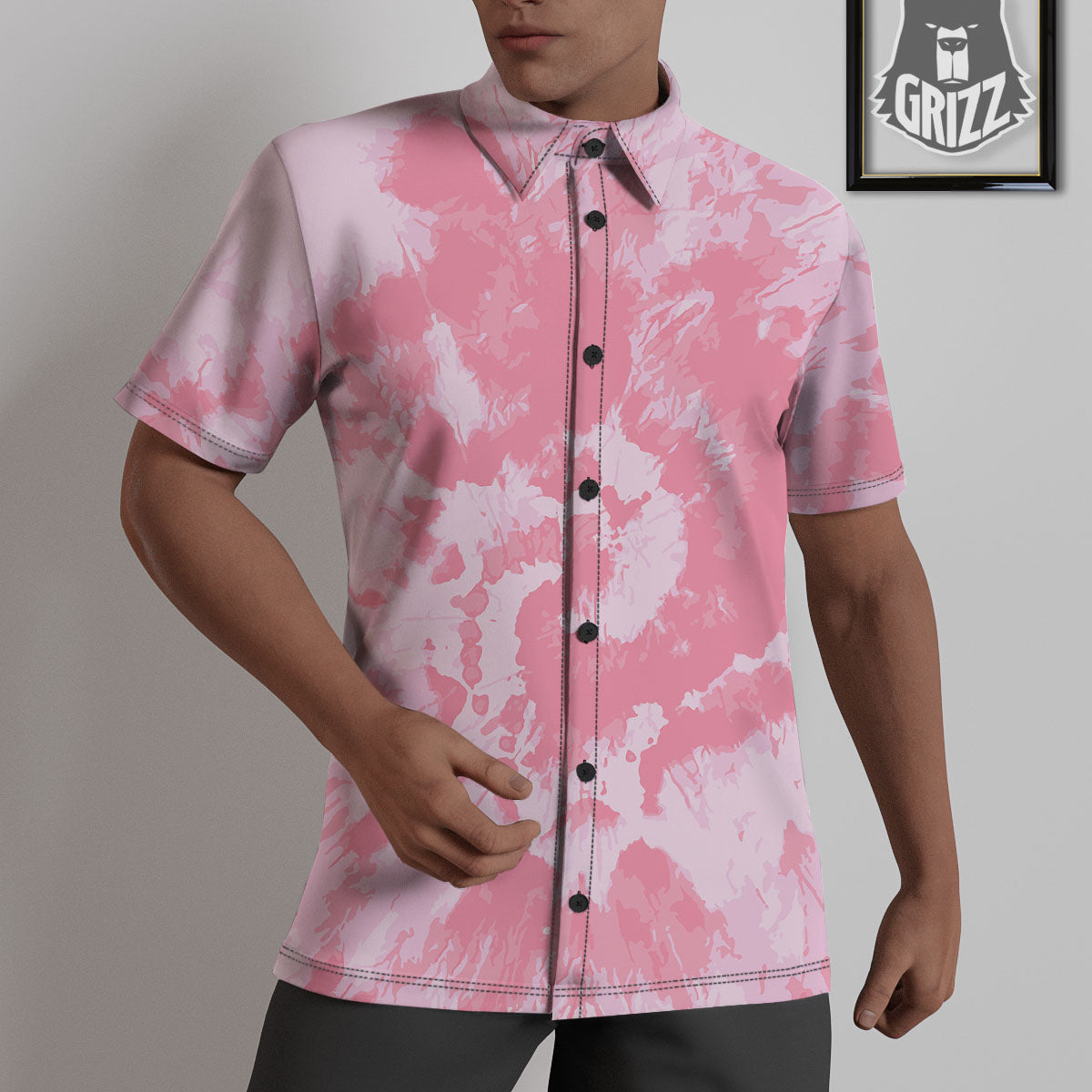 Tie Dye Pink Shibori Print Untucked Shirts-grizzshop