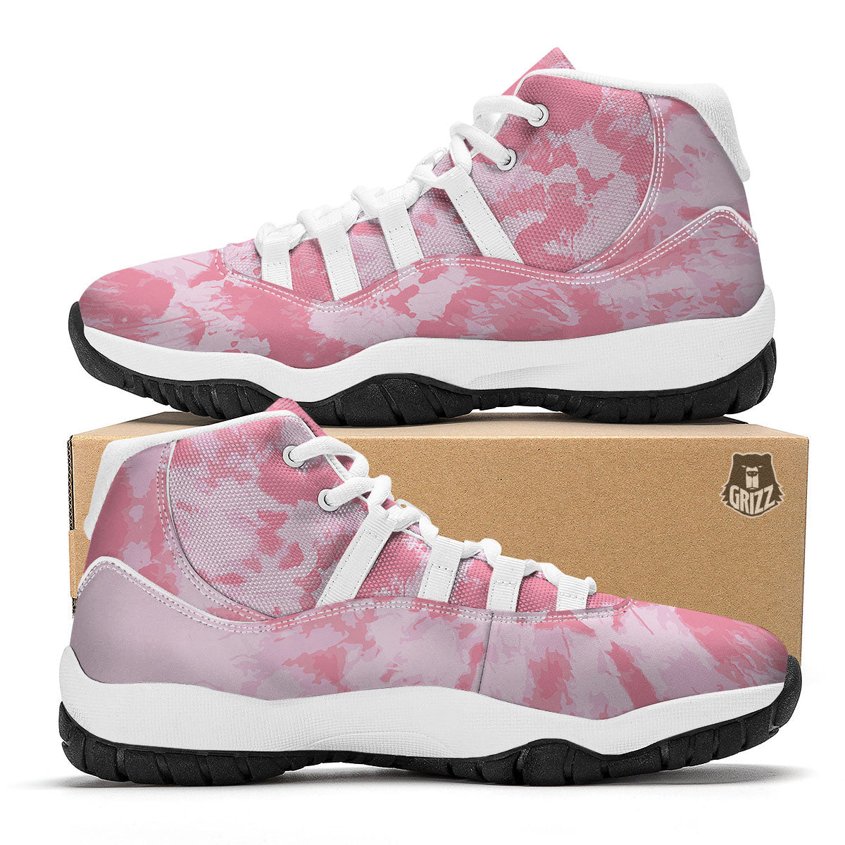 Tie Dye Pink Shibori Print White Bball Shoes-grizzshop