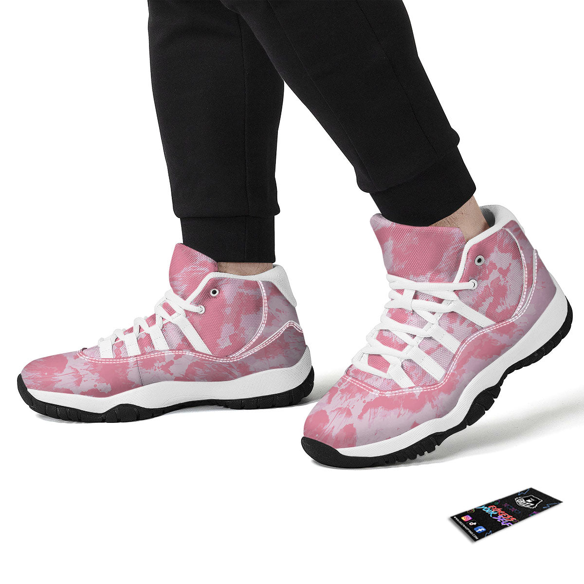 Tie Dye Pink Shibori Print White Bball Shoes-grizzshop