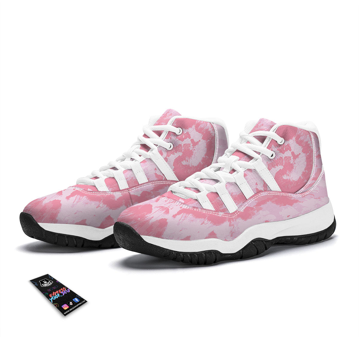 Tie Dye Pink Shibori Print White Bball Shoes-grizzshop